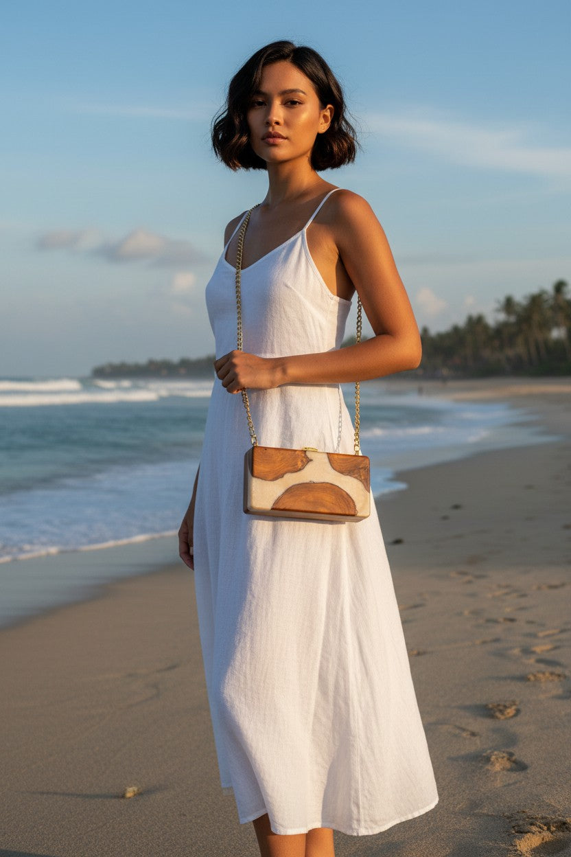 Bali Coral Nusa Handmade Wooden Women Teakwood Handbag