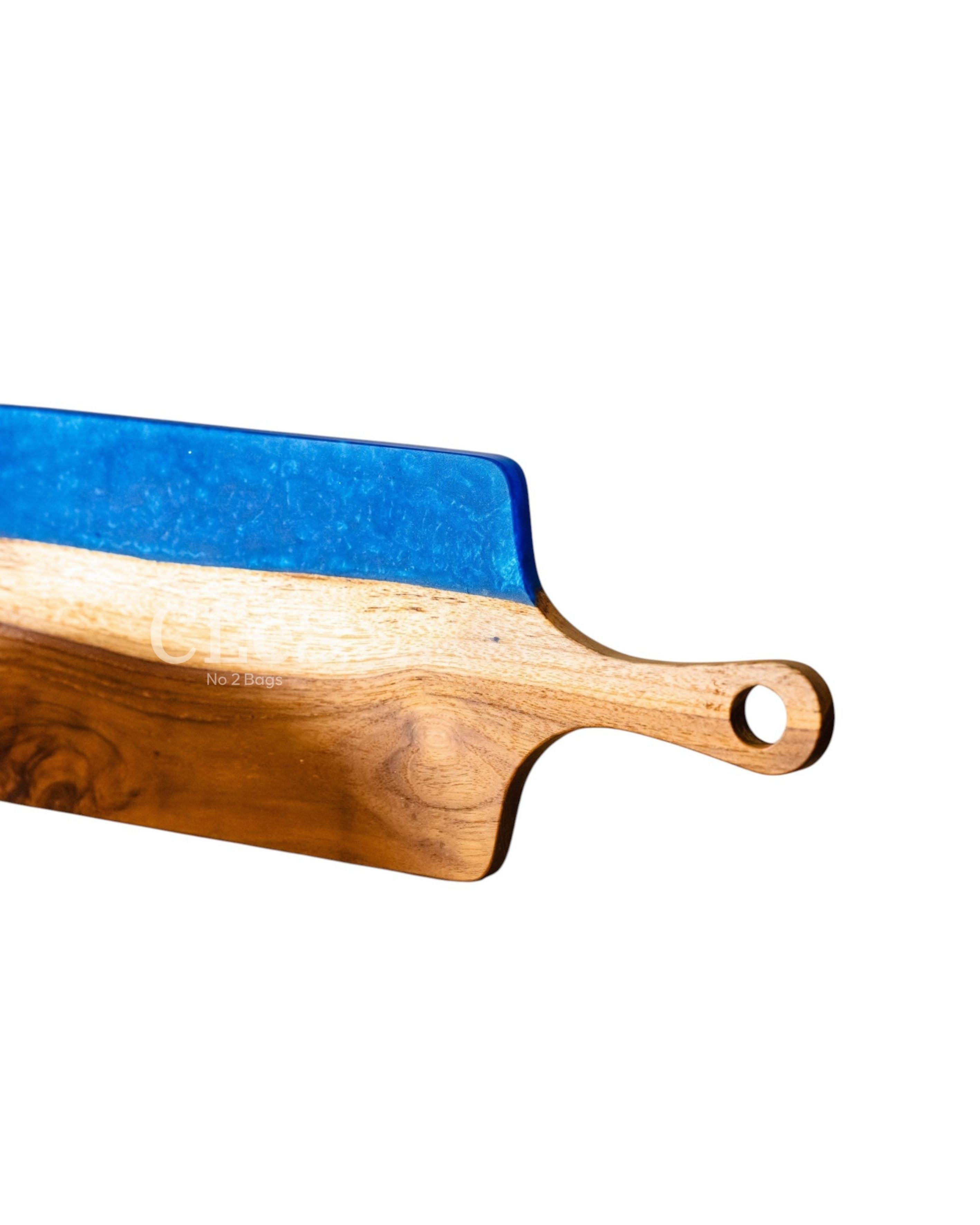 Handmade Blue Epoxy Resin Wooden Serving Board