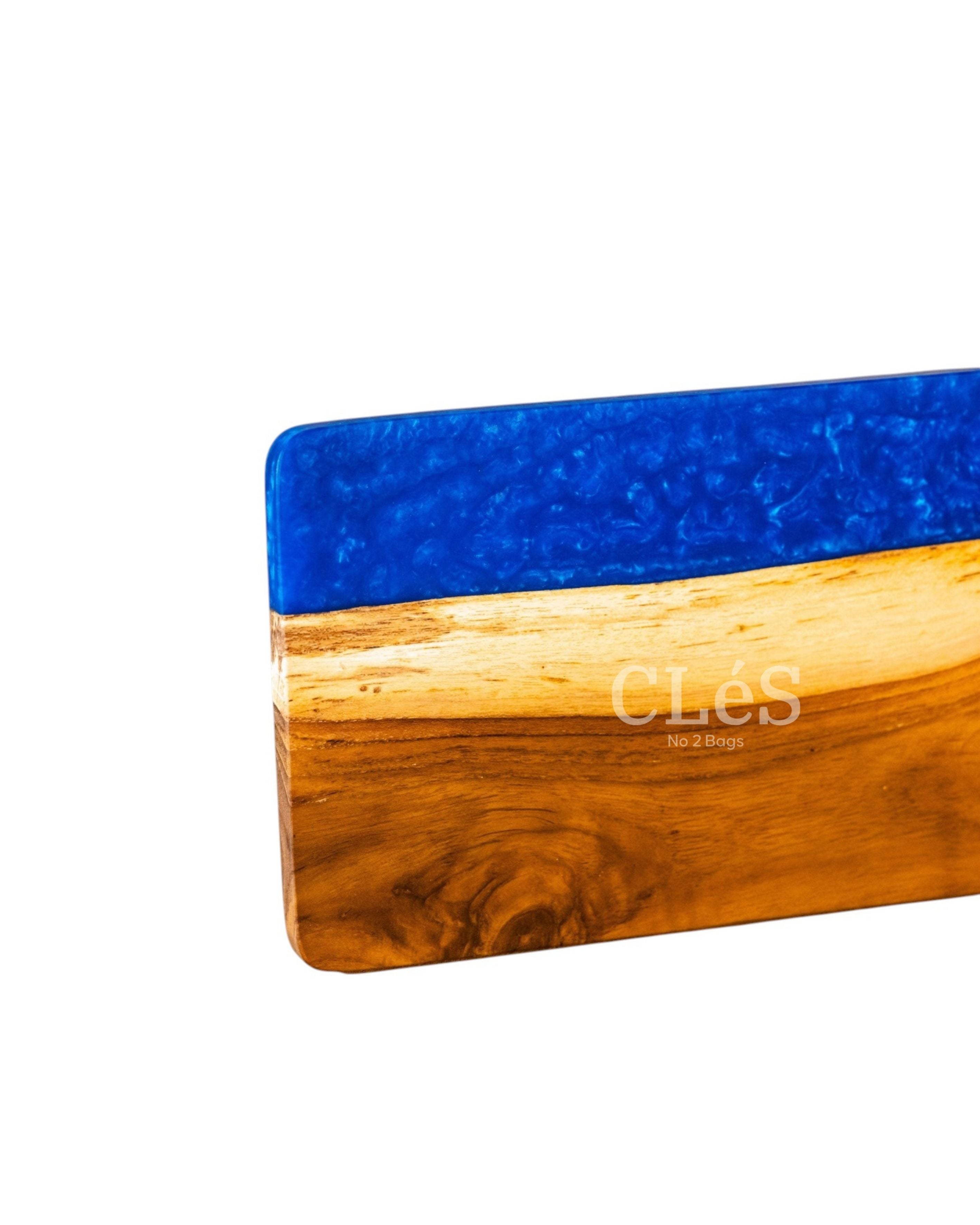 Handmade Blue Epoxy Resin Wooden Serving Board