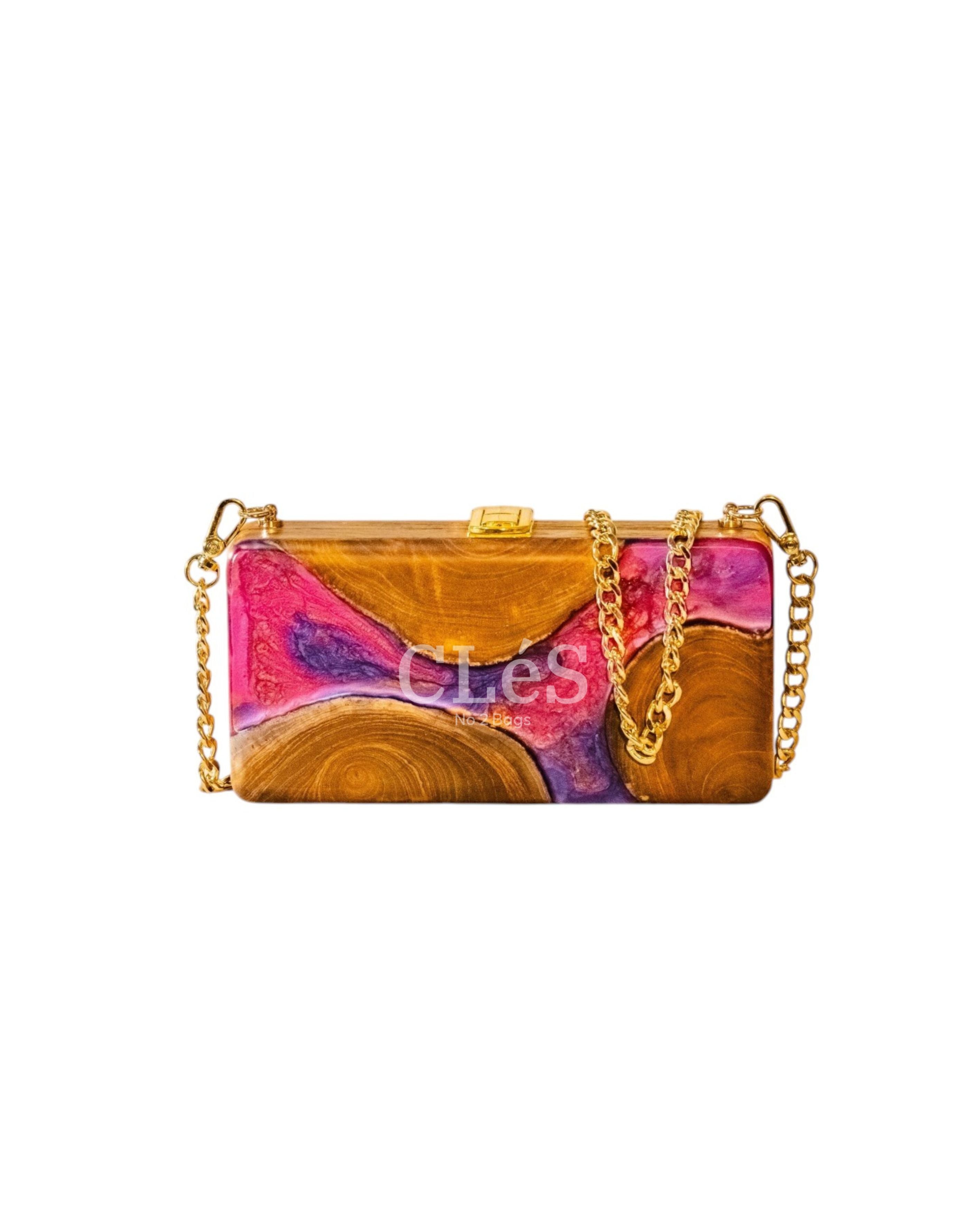 Bali Abstract Lava Handmade Wooden Women Teakwood Handbag