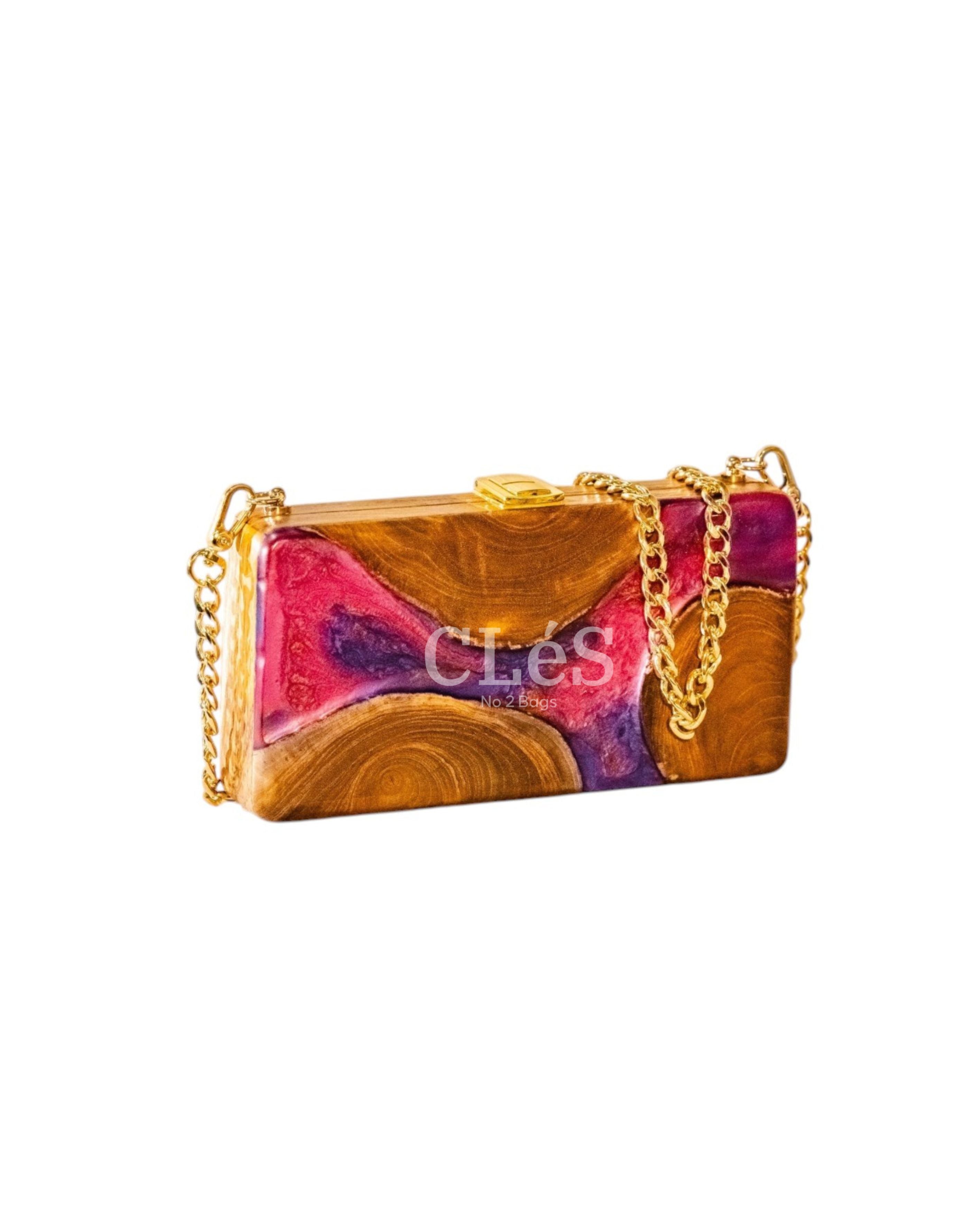 Bali Abstract Lava Handmade Wooden Women Teakwood Handbag