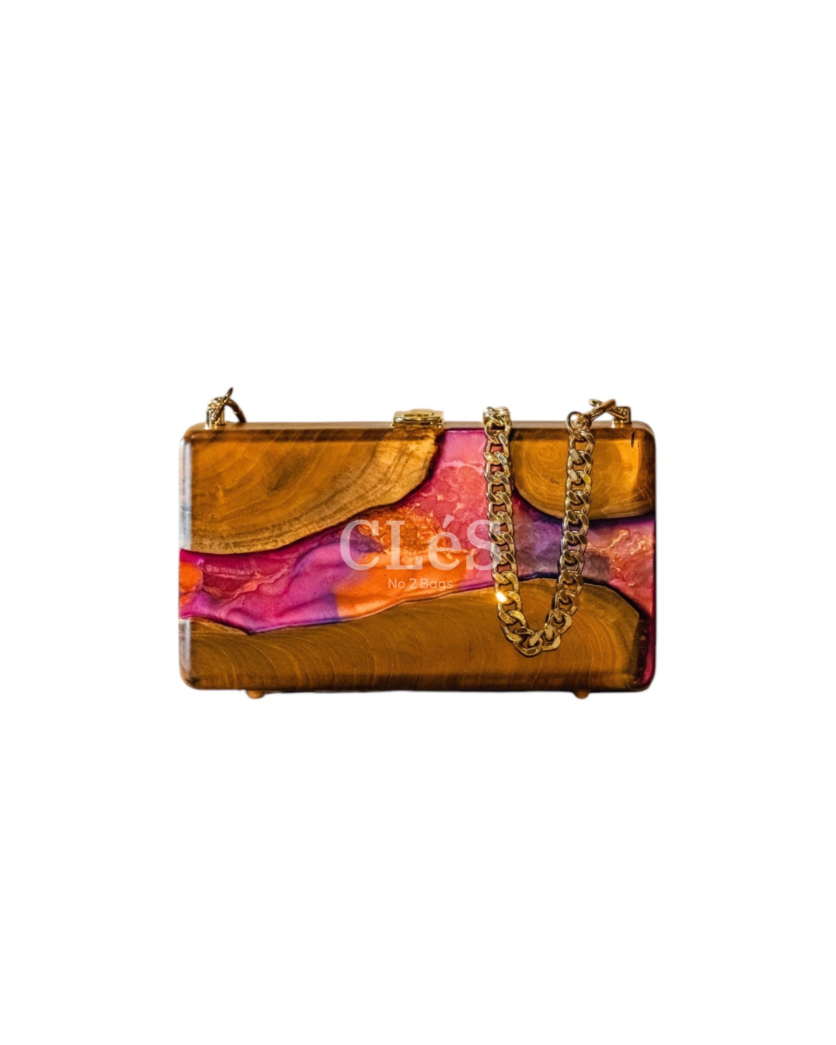 Bali Abstract Lava Handmade Wooden Women Teakwood Handbag