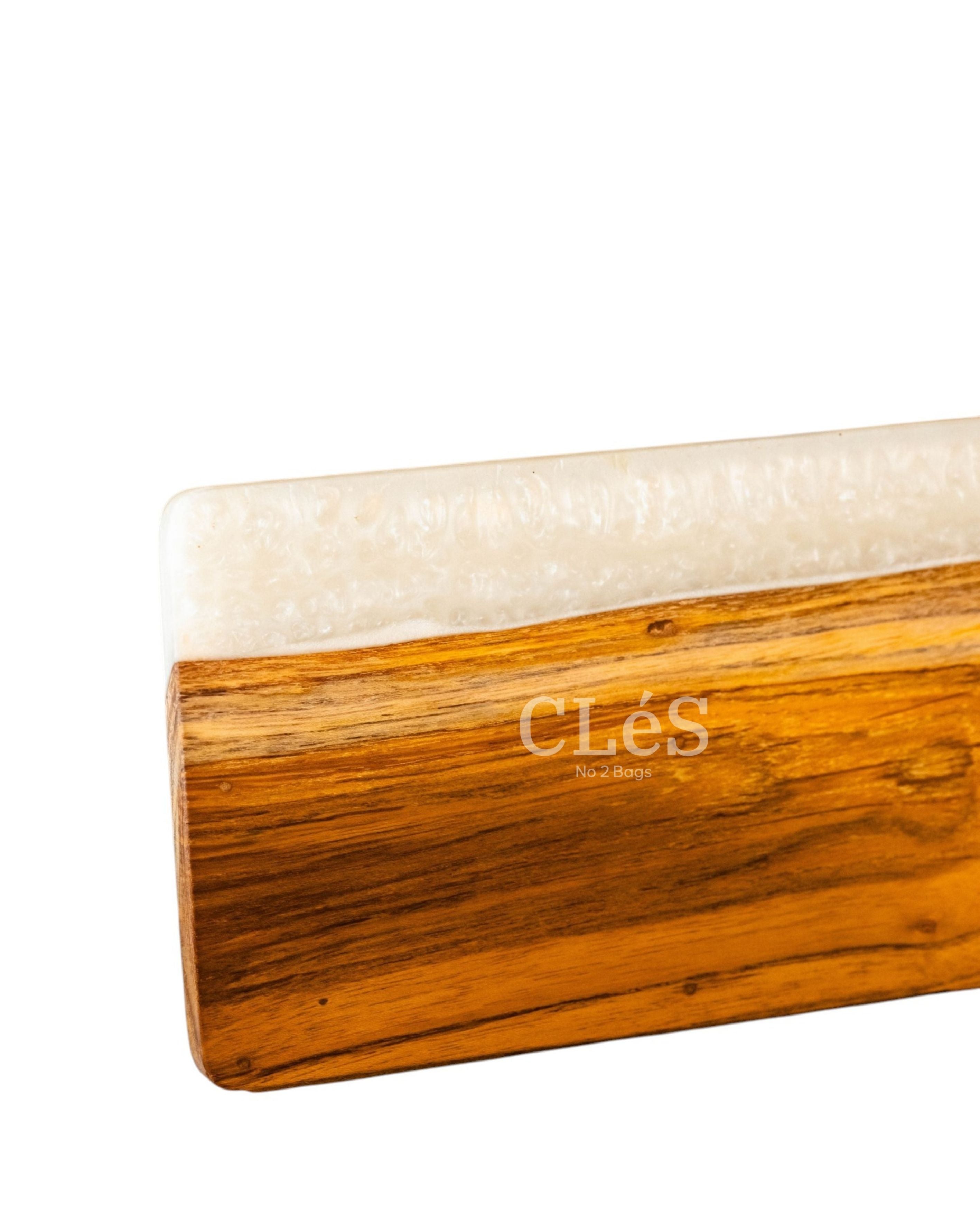 Handmade White Epoxy Resin Wooden Serving Board