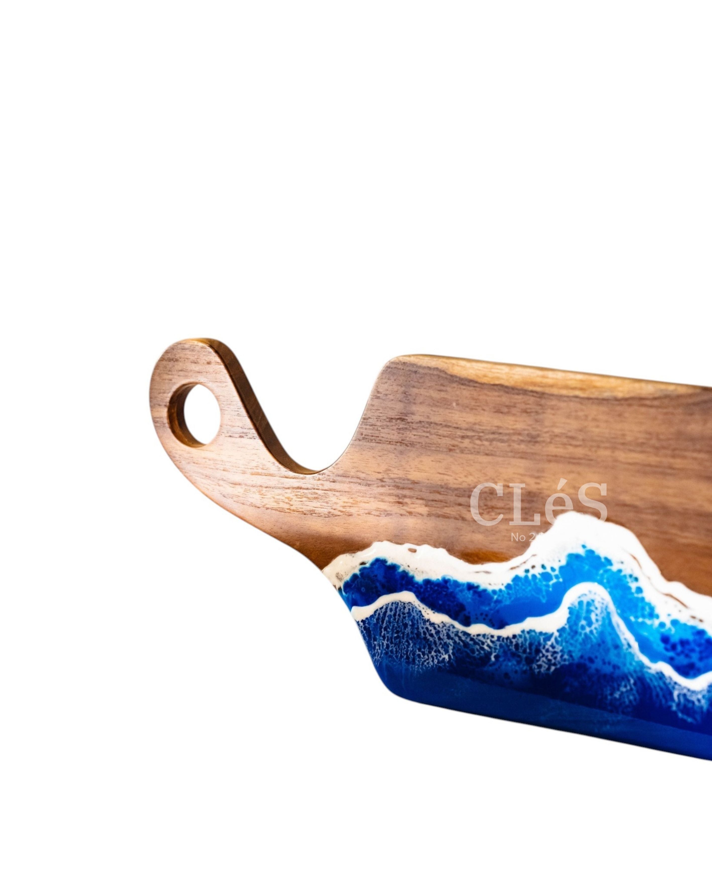 Handmade Ocean Wave Epoxy Resin Wooden Serving Board