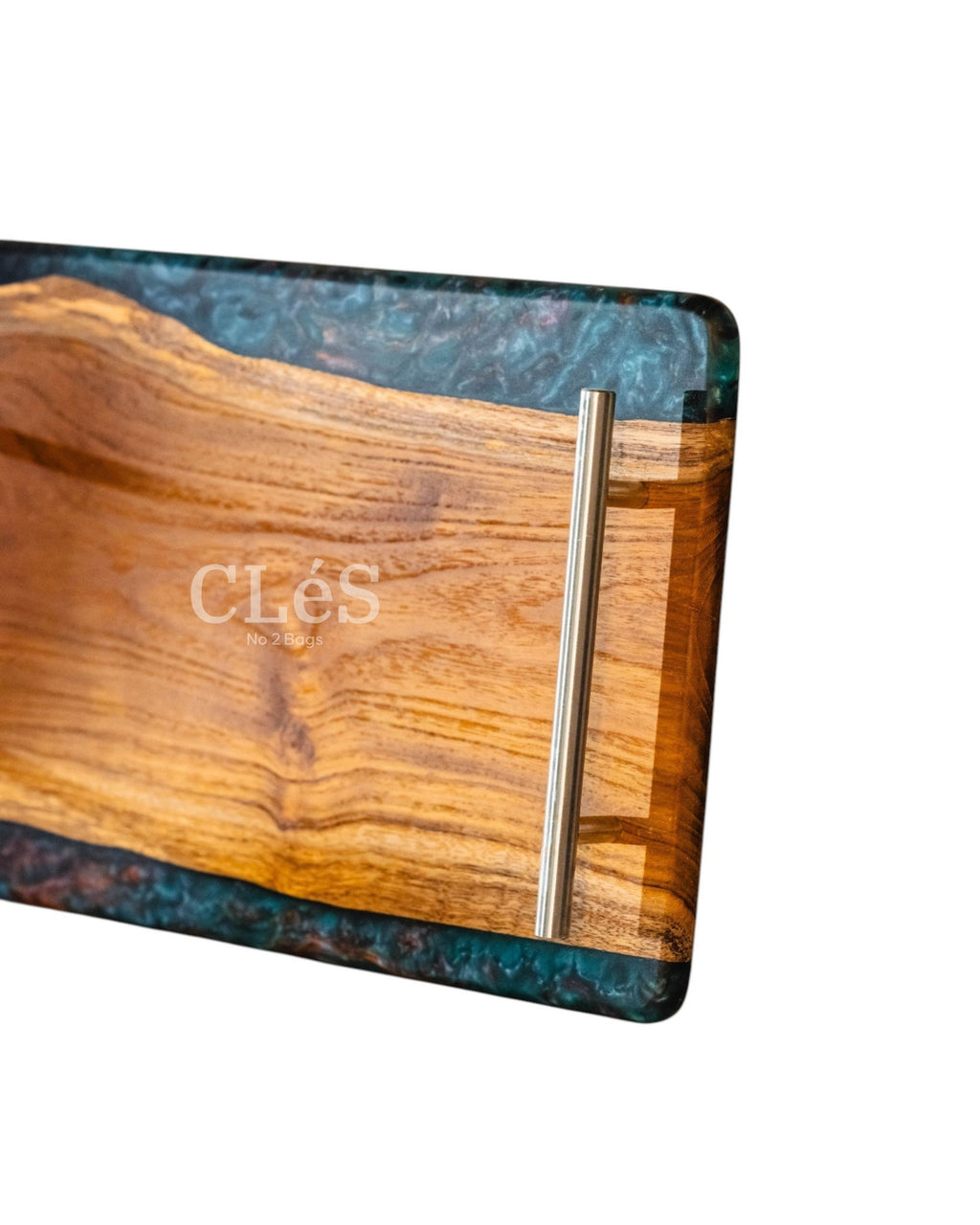 Handmade Abstract Epoxy Resin Wooden Serving Tray with Gold Handles