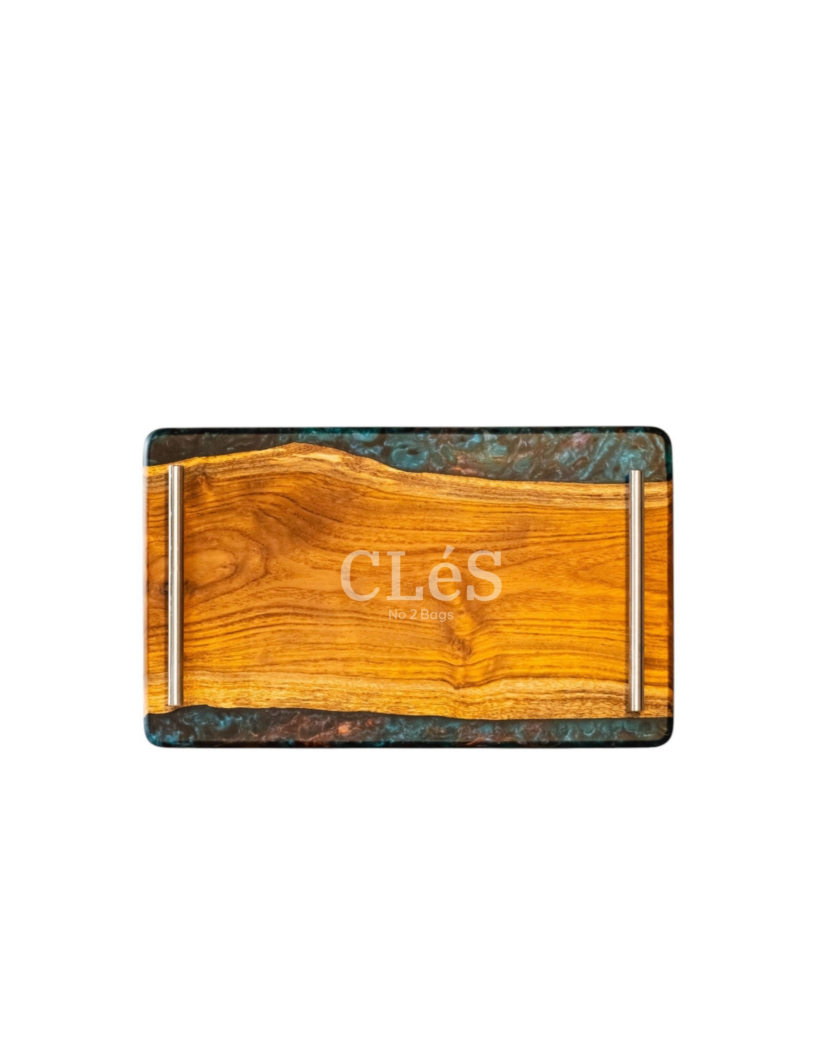 Handmade Abstract Epoxy Resin Wooden Serving Tray with Gold Handles
