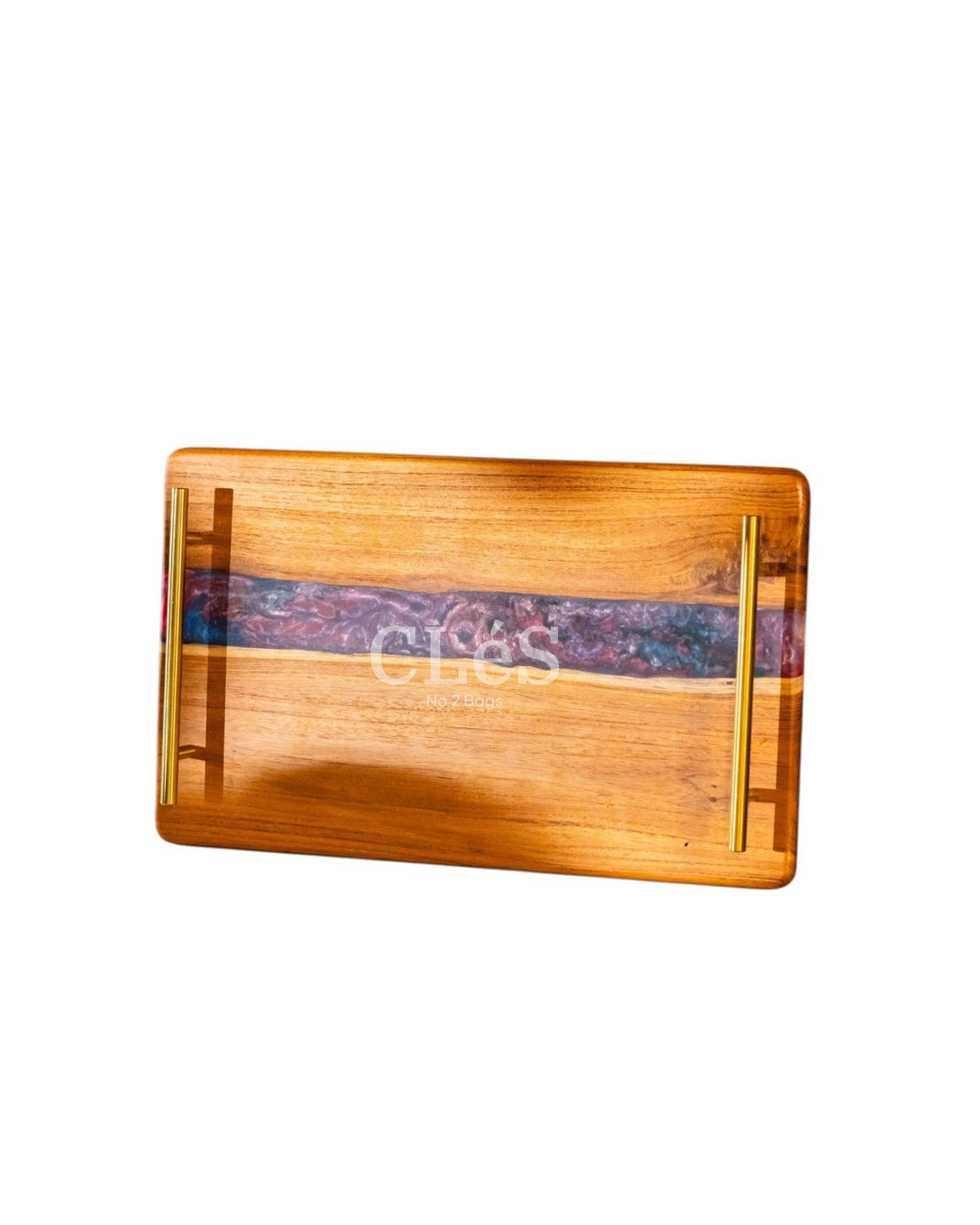 Handmade Abstract Epoxy Resin Wooden Serving Tray with Gold Handles