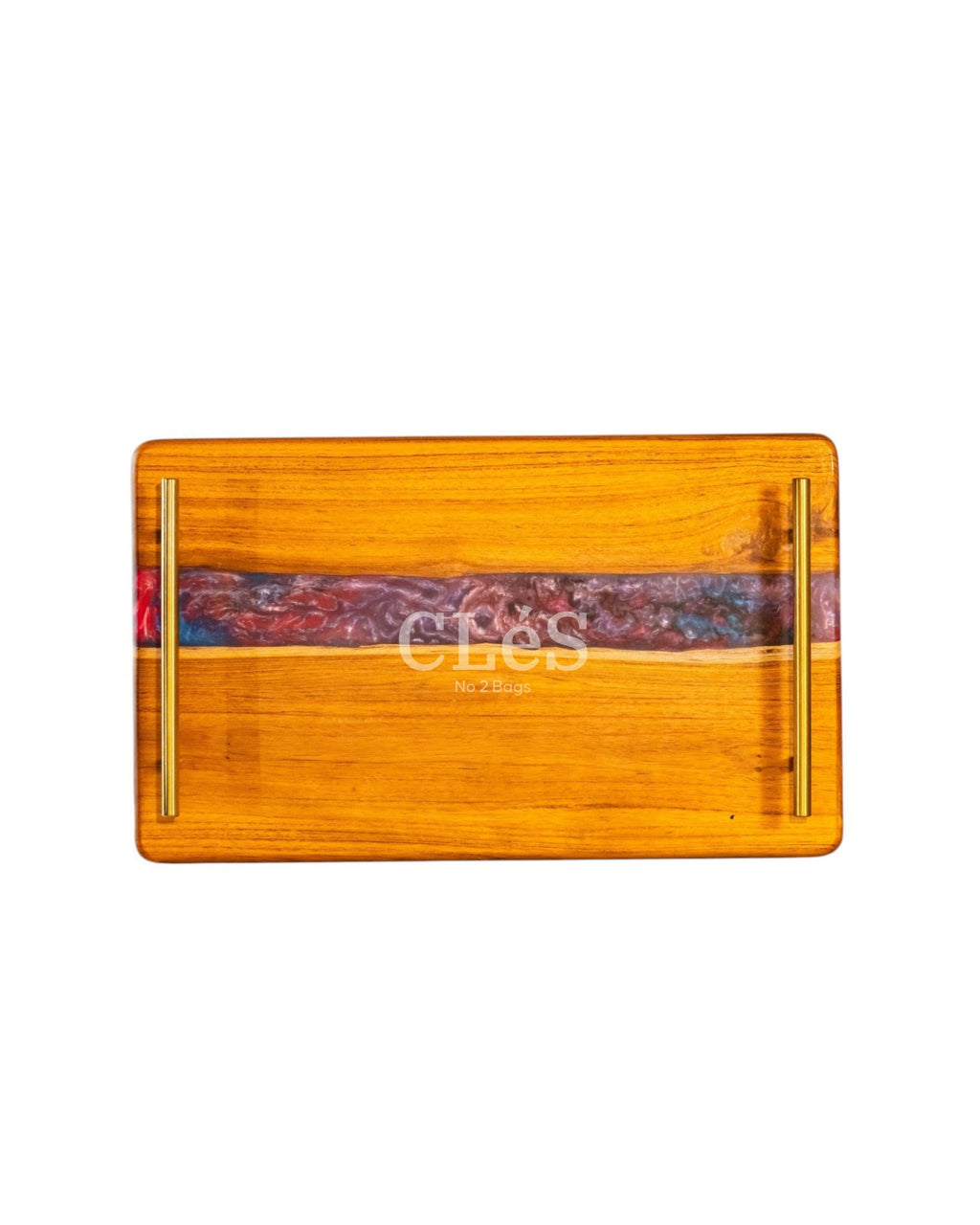 Handmade Abstract Epoxy Resin Wooden Serving Tray with Gold Handles