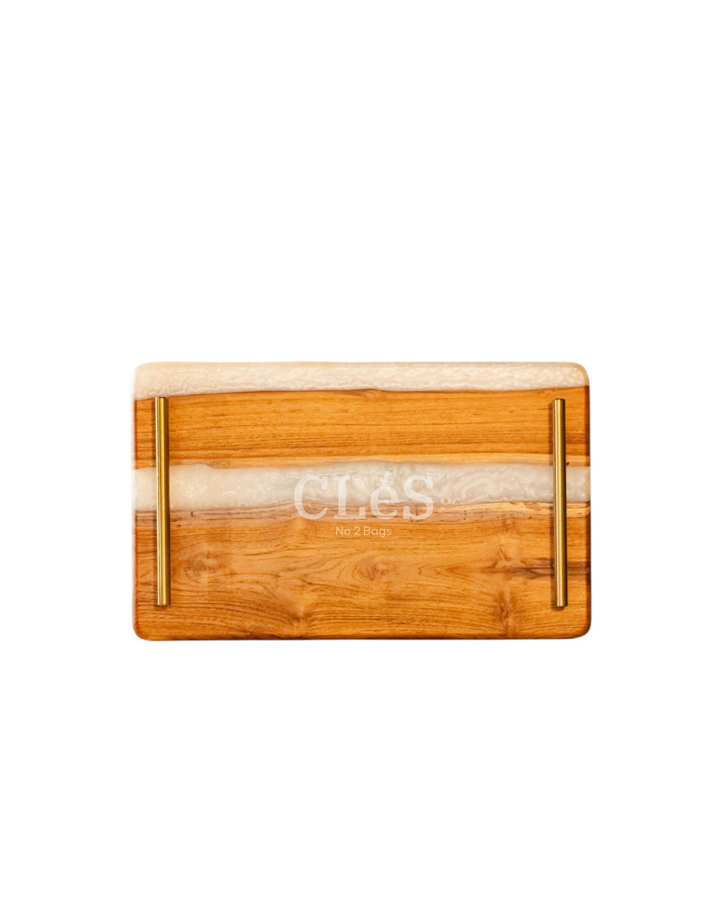 Handmade White Epoxy Resin Wooden Serving Tray with Gold Handles