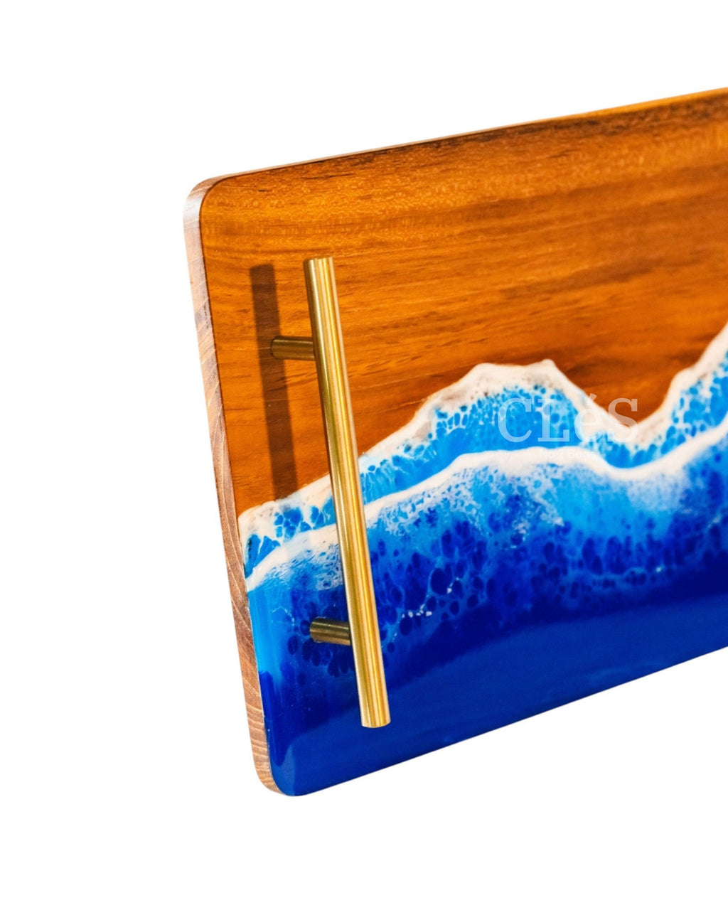Ocean Wave Epoxy Resin Wood Serving Tray Handmade Coastal Tray