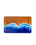 Ocean Wave Epoxy Resin Wood Serving Tray Handmade Coastal Tray