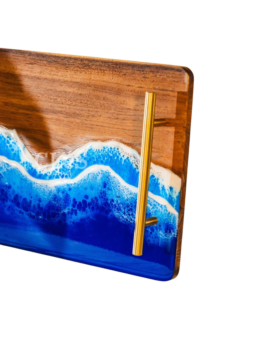 Ocean Wave Epoxy Resin Wood Serving Tray Handmade Coastal Tray