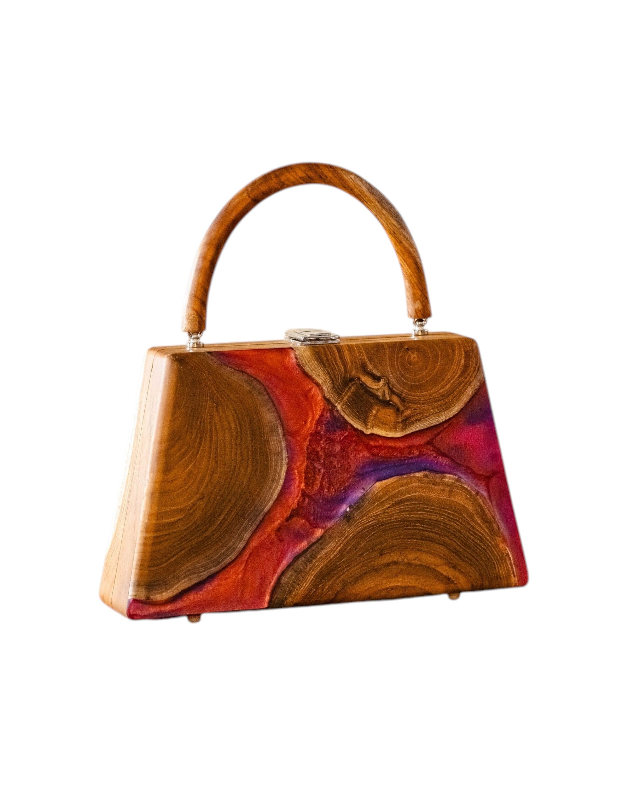 Flores Abstract Lava Handmade Wooden Women Teakwood Handbag