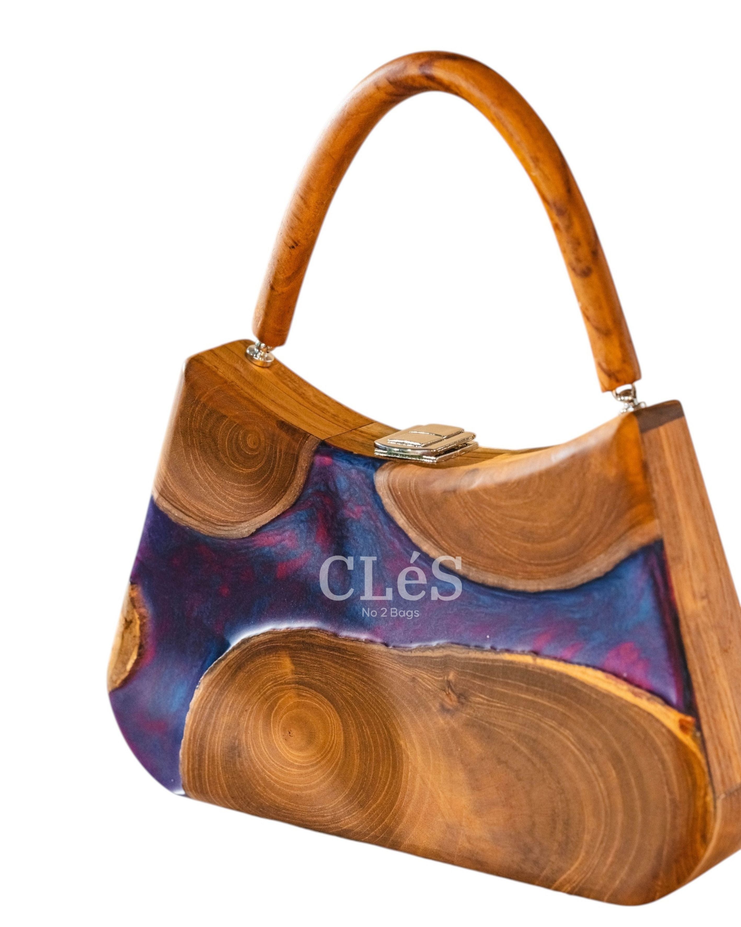 Sumba Abstract Butterfly Handmade Wooden Women Teakwood Handbag
