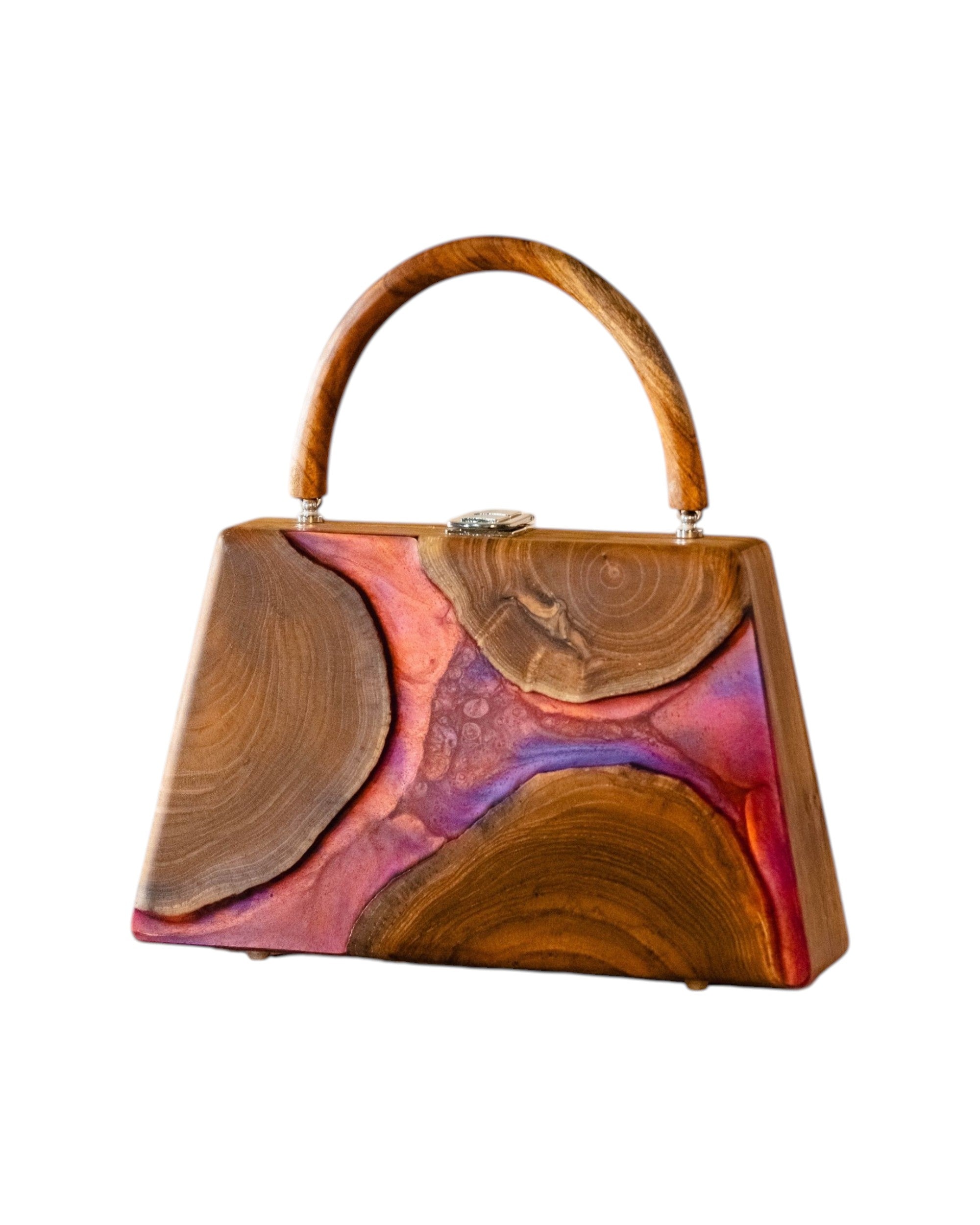 Flores Abstract Lava Handmade Wooden Women Teakwood Handbag