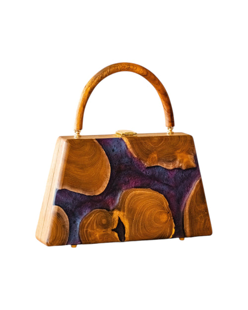 Flores Abstract Butterfly Handmade Wooden Women Teakwood Handbag