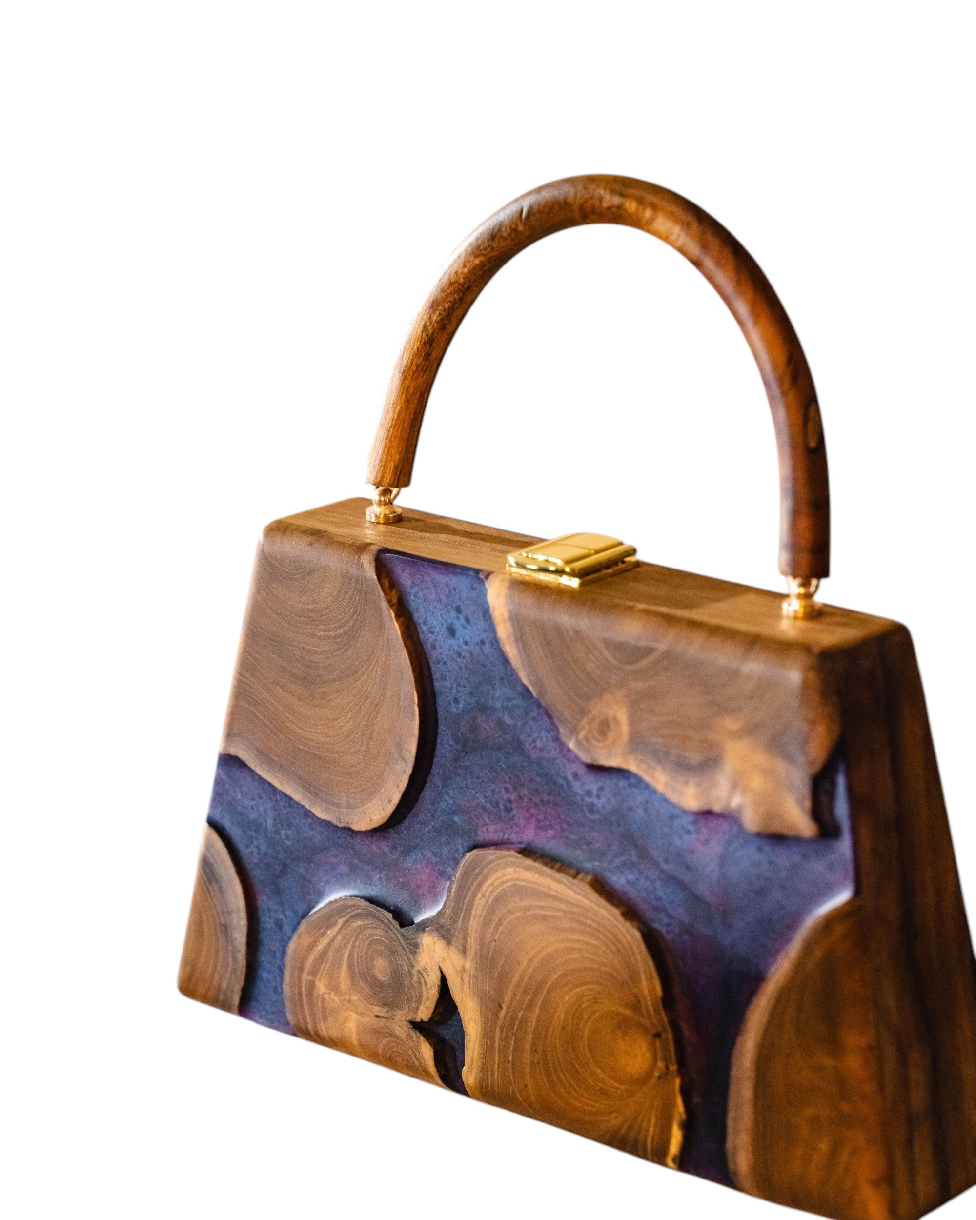 Flores Abstract Butterfly Handmade Wooden Women Teakwood Handbag