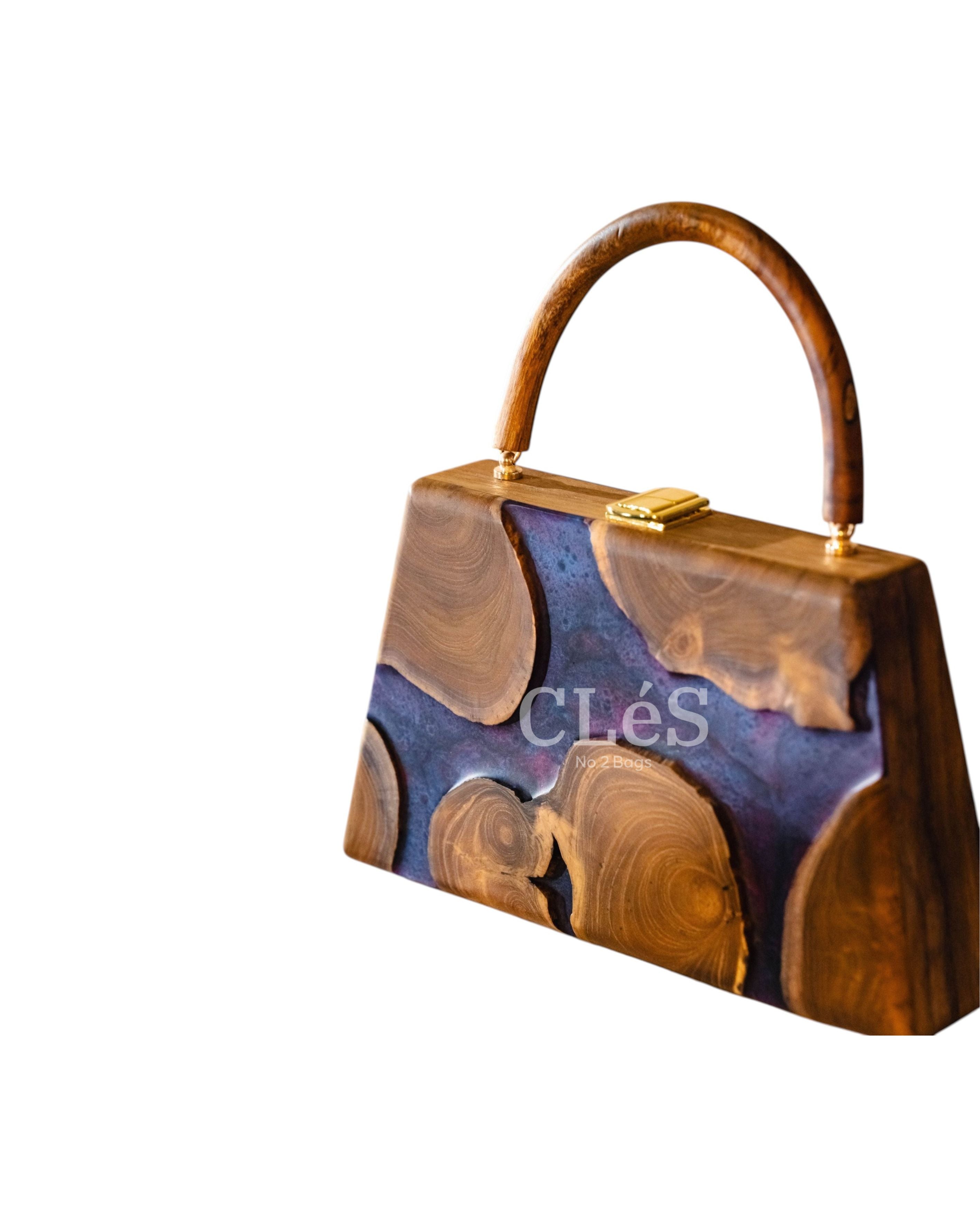 Flores Abstract Butterfly Handmade Wooden Women Teakwood Handbag