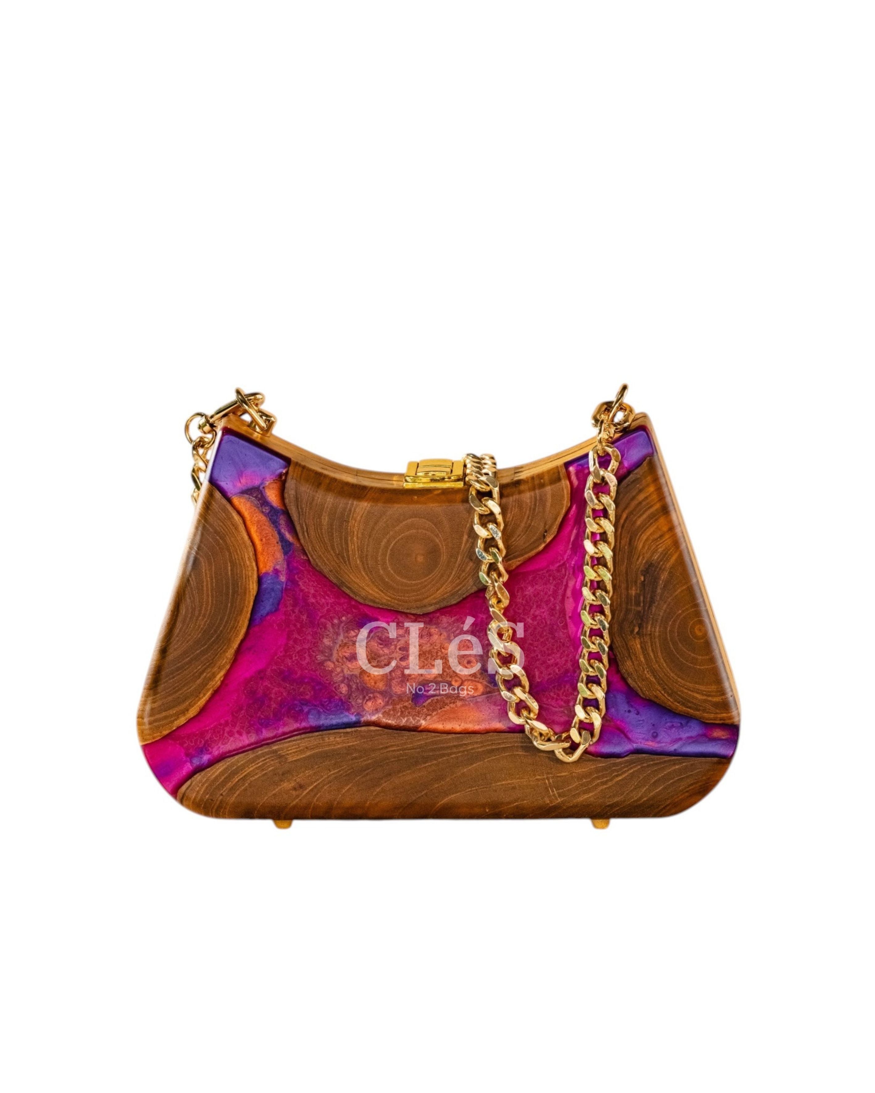 Lombok Abstract Lava Handmade Wooden Women Teakwood Handbag