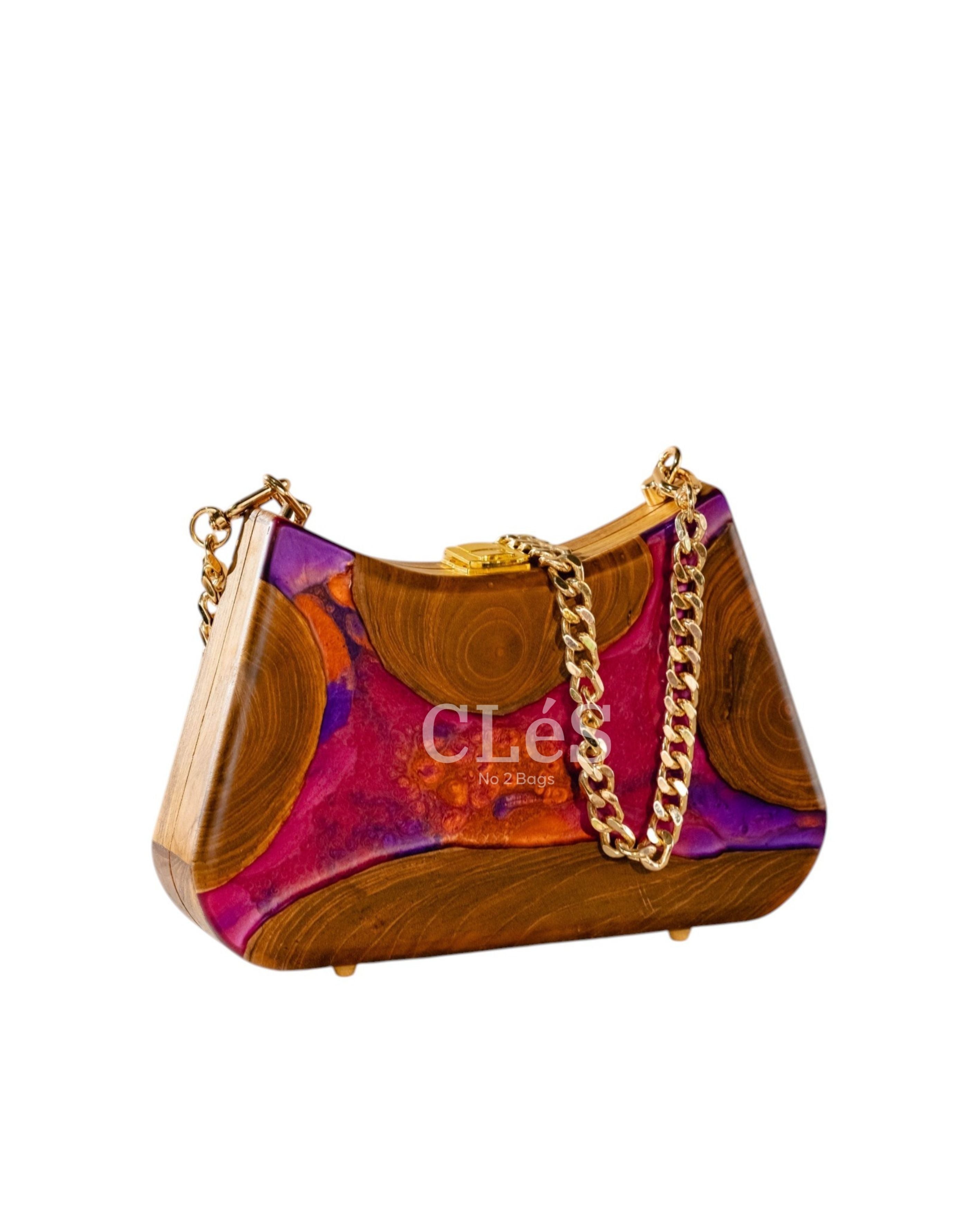 Lombok Abstract Lava Handmade Wooden Women Teakwood Handbag