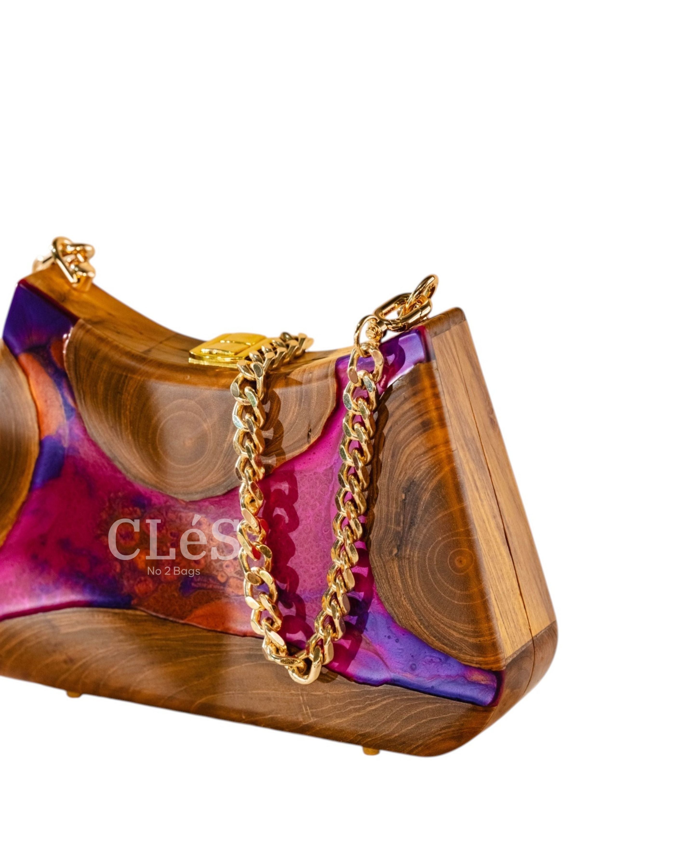 Lombok Abstract Lava Handmade Wooden Women Teakwood Handbag